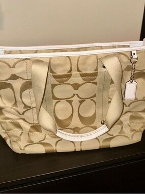 Coach Beige and Chalk Signature Canvas Tote